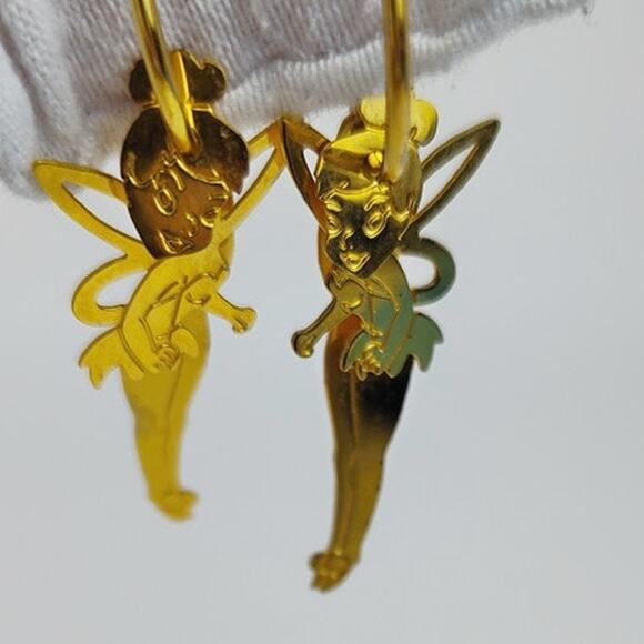 Disney Signed Gold Tone Tinkerbell Dangle Earrings - Picture 2 of 11